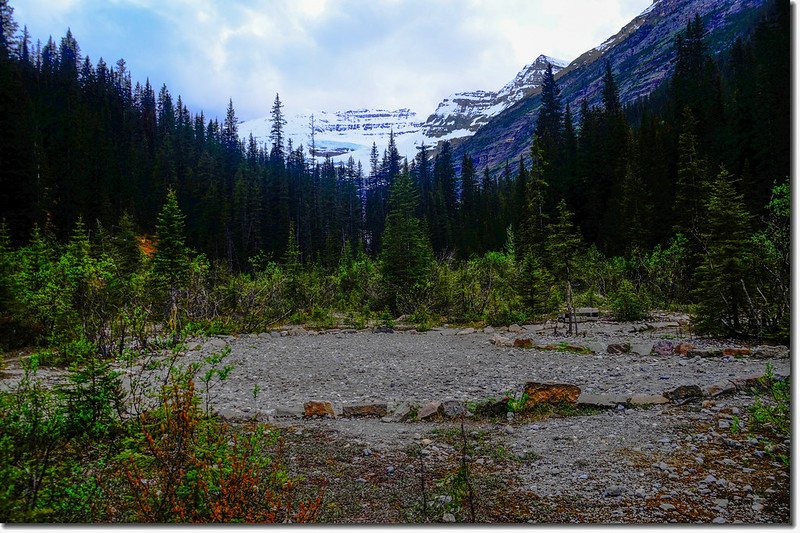 View of Victoria Glacier from the end of Lake Louise