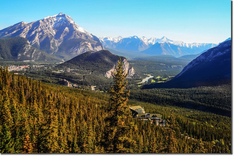 Banff Castle hotel from top of Sulphur Mountain