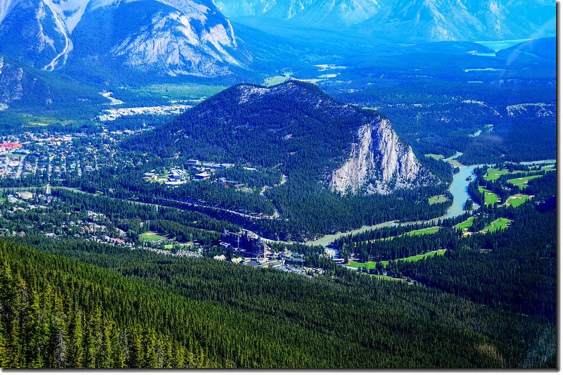 Overlooking onto Banff from Banff Gondola On Sulphur Mountain