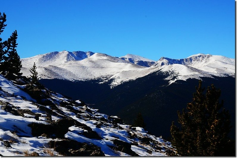 Overlooking southwest onto Mount Evans Massif from the Chief Mountain Trail 1