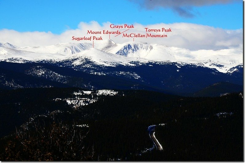 Overlooking west onto Grays &amp; Torreys Peaks from the Chief Mountain Trail 1-1