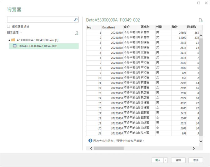 Excel-取得CVS、XML、JSON格式的開放資料(Open Data)檔案並在Excel編輯