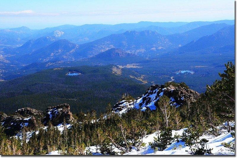 Near 10,676’, looking back down on the Bear Lake Road, with Bierstadt Lake (L) &amp; Sprague Lake in full view