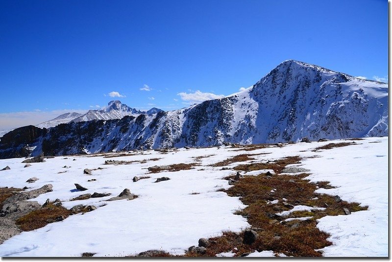 Looking Southeast onto Longs Peak (L) &amp; Hallett Peak  from the summit of Flattop Mountain 1