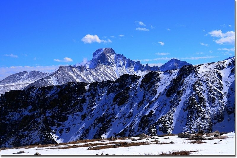 Looking Southeast onto Longs Peak from the summit of Flattop Mountain