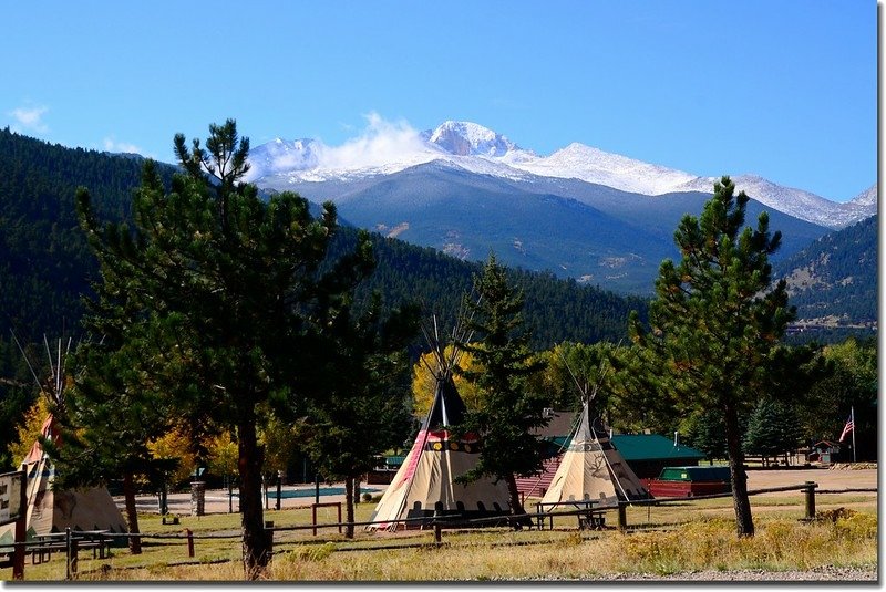 Longs Peak from Lazy B Ranch and Wranglers