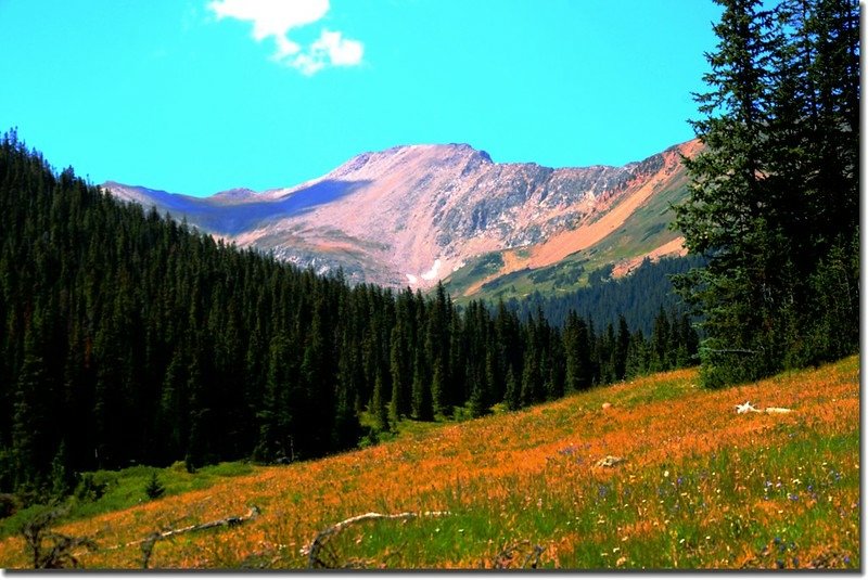 A close up view of Pettingell Peak. Herman Lake sits at the base of the peak 3