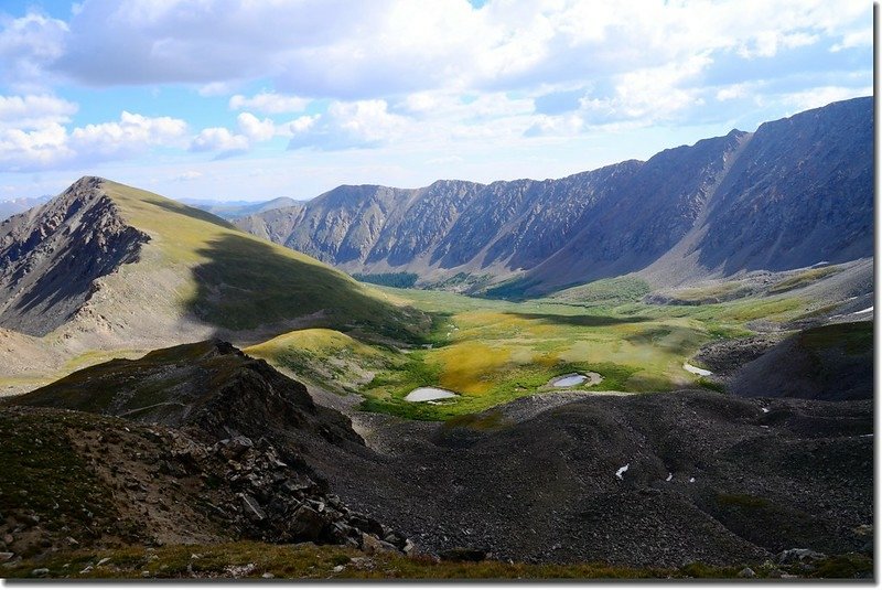 Near 12,500’, looking back down on the Kelso Mountain and Stevens Gulch