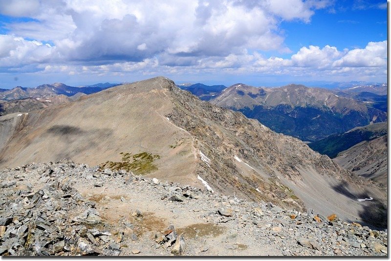 View to the North from Grays Peak&apos;s summit, Torreys Peak in the front