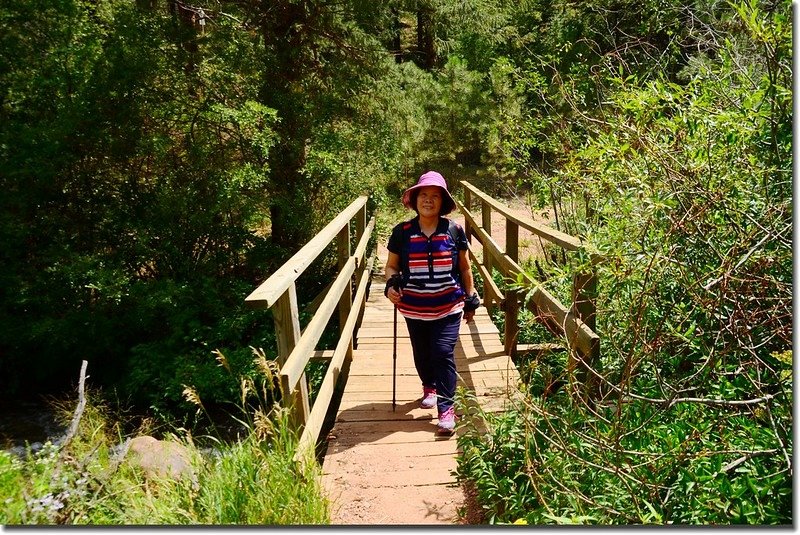 A foot bridge crosses Sixmile Creek 2