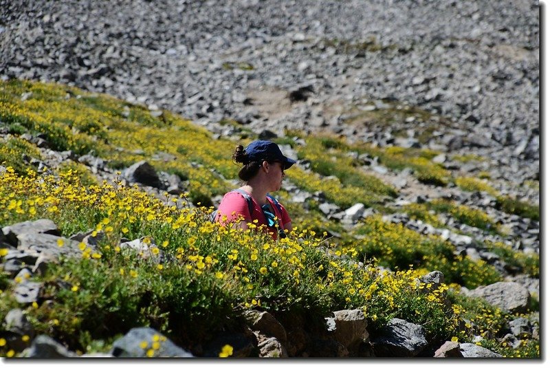 Hiker is taking a break at the Grays Peak trail