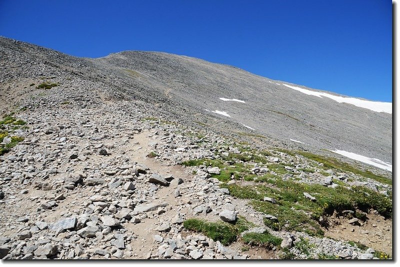 Looking up the remnant trail from  rock tower