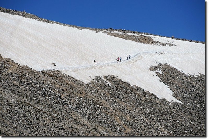 The snowfield below the saddle