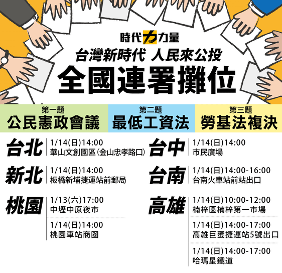 時代力量 最低工資法、勞基法複決與公民憲政會議，推動三項公投