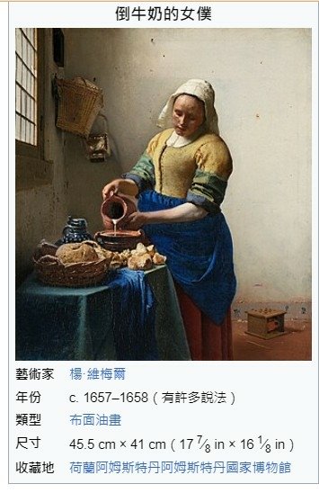 1658年《倒牛奶的女僕》一幅由荷蘭黃金時代畫家楊·維梅爾繪