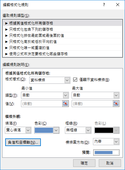 Excel-設定格式化的條件使用横條圖