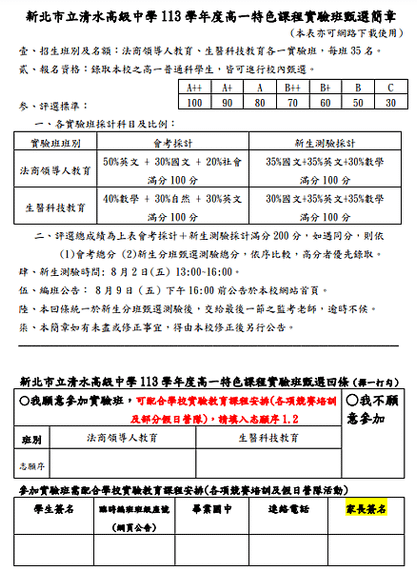 清水高中-入學考試