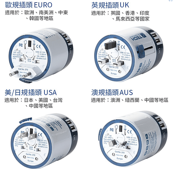 Travel Blue 多國旅行萬用轉接插頭規格