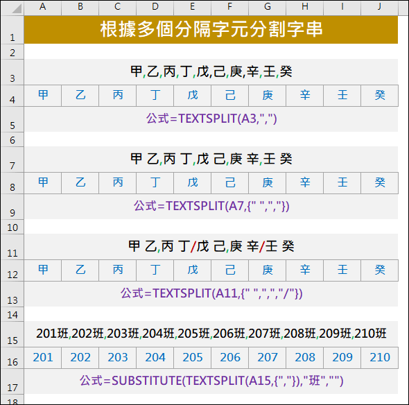 Excel-根據多個分隔字元分割字串