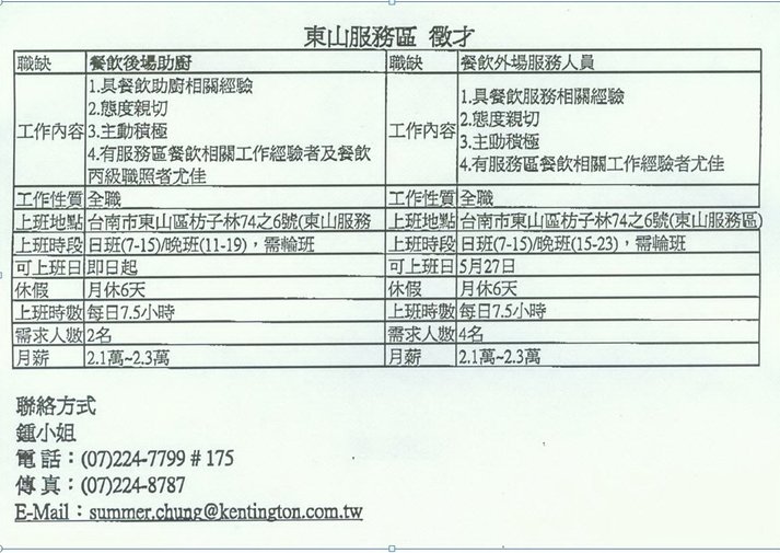 東山休息站徵才2013-3-20