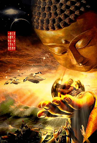 苦海洶湧求天救，如來守護伸援手--川流先生(繪圖者:Chad