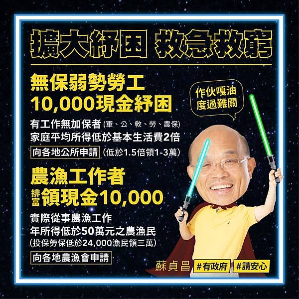 台灣擴大紓困救急救窮