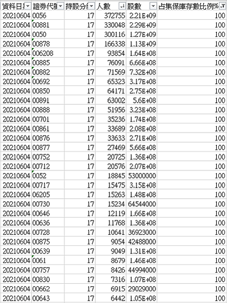 EXCEL｜我用集保中心的集保戶股權分散表 找出前十大ETF