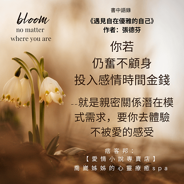【愛情小說專賣店】你的婚姻、感情不快樂嗎？對方是一個有能力愛的人嗎？張德芬《遇見自在優雅的自己》書中語錄~喬崴姊姊的心靈療癒spa3