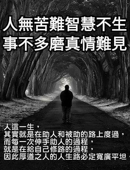 人無苦難智慧不生  事不多磨真情難見   人這一生，其實..