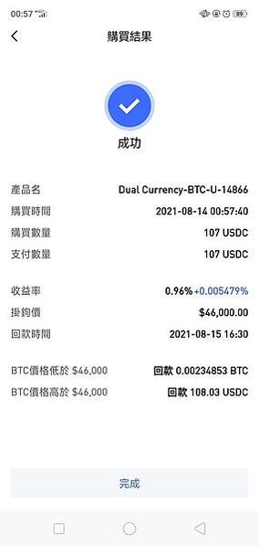 雙幣投資成功購買畫面