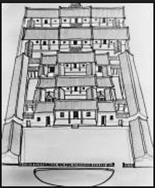 板橋林本源五落大厝/一個院子四面建有房屋，通常由正房、東西廂