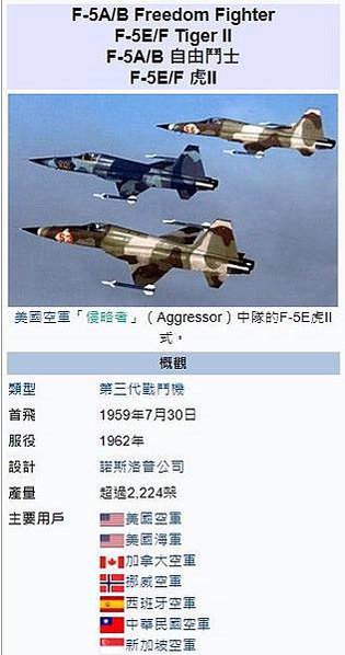 1960年代 美國免費軍援台灣全新的F-5A/1962年推出