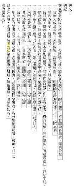 隆恩由來與隆恩圳/新竹明善堂於1869年設立之石碑，上有一條