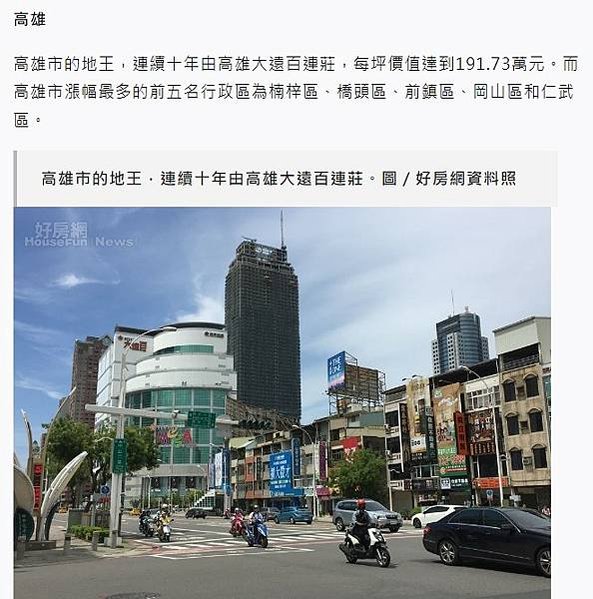 高雄、桃園、新北市、台中市、台南、南投縣、苗栗縣地王/台北市