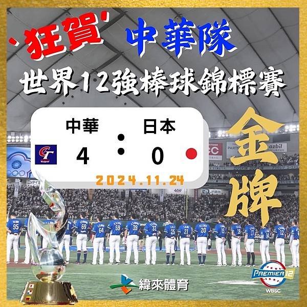 2024世界12強棒球賽中華隊冠軍-中華隊竟然完封日本隊-在