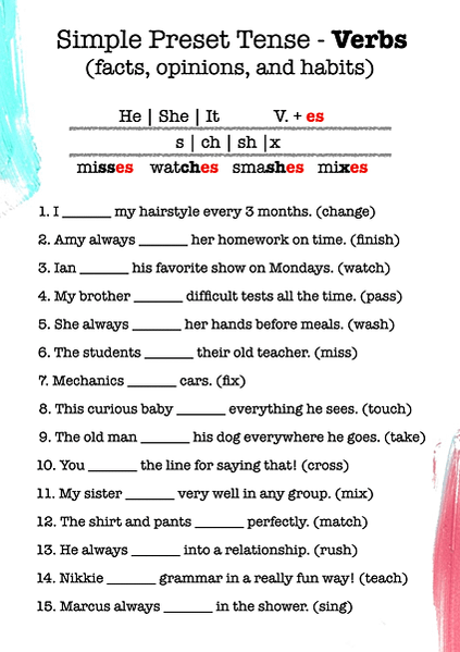 Simple Preset Tense - Verbs +e