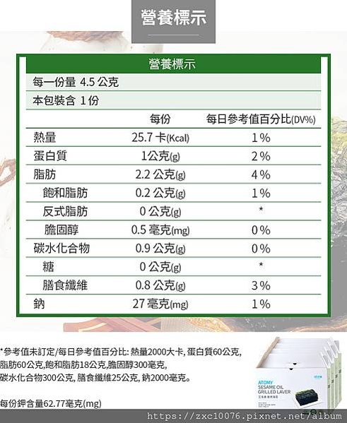 海苔營養標示