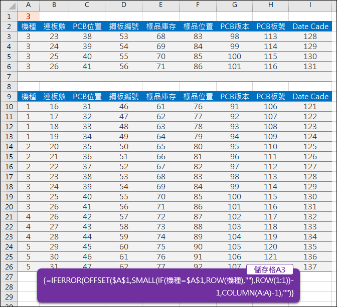 Excel-查詢同欄中相同內容的資料2(OFFSET,陣列公式)