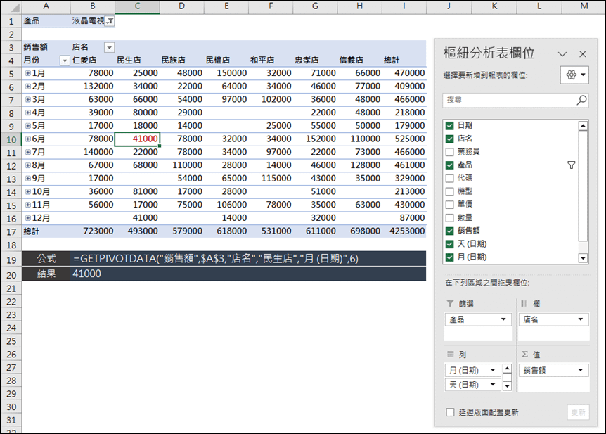 Excel-利用GETPIVOTDATA函數取用樞紐分析表的內容