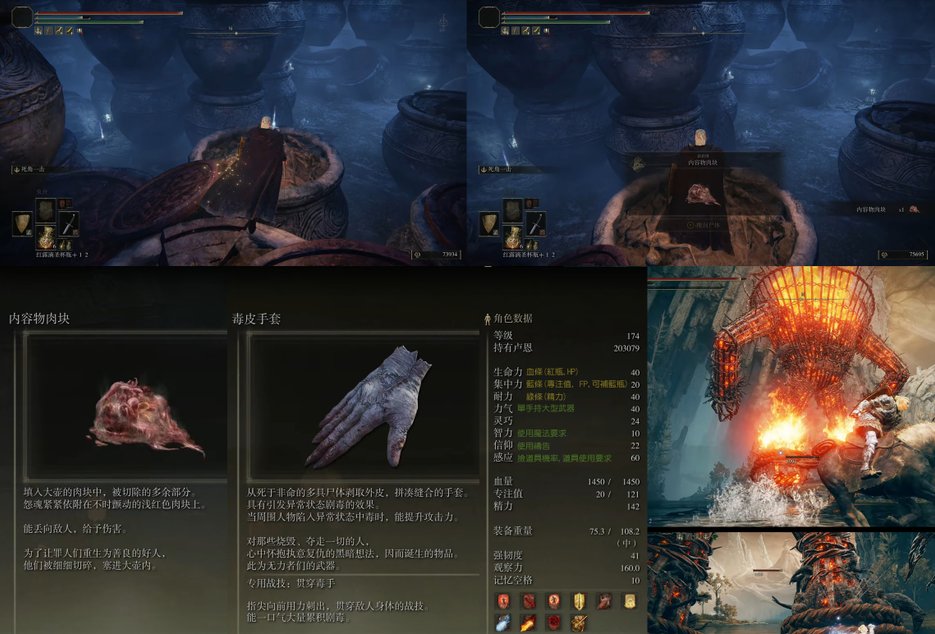 艾爾登法環DLC紫雨實況02-04集 道具 內容物肉塊 毒皮手套 燃爐魔像(火盆).jpg