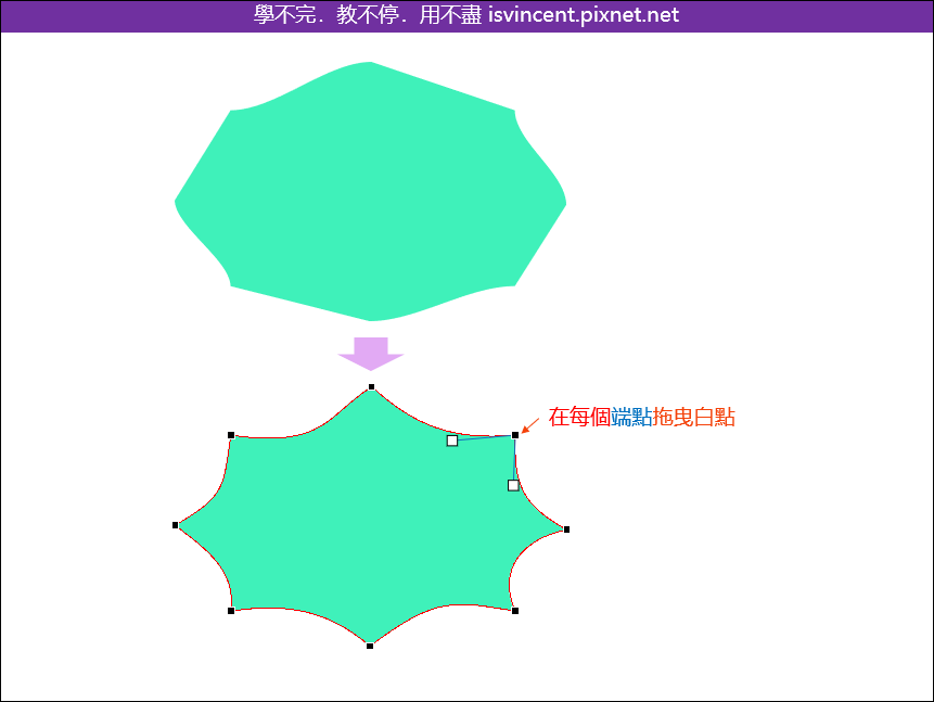 由一個矩形出發而變形為多弧型具有陰影的物件