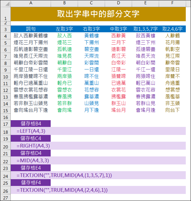 Excel-取出字串中的部分文字