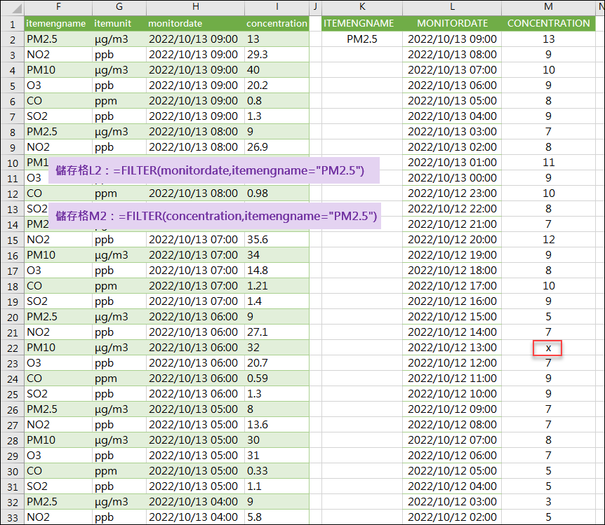 Excel-取得環保署提供特定地點的空氣品質指標(AQI)資料並且可以更新