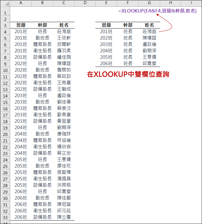 Excel-利用XLOOKUP函數執行雙欄位查詢