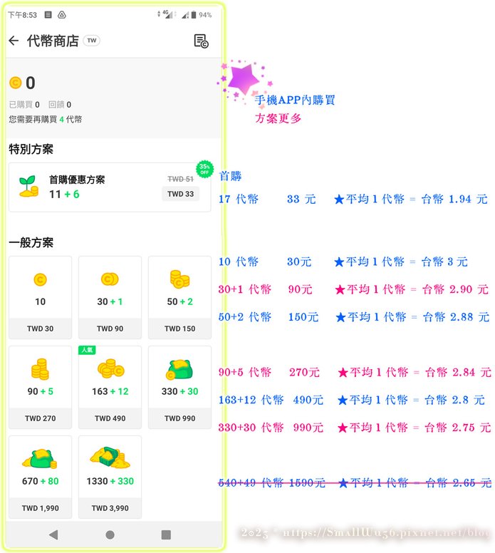 Line Webtoon 代幣商店購買 (儲值) 電腦版 手機版畫面與方案02.jpg