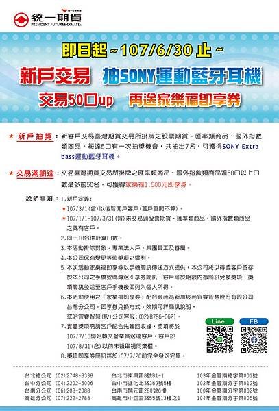 新戶交易抽SONY耳機  交易再送家樂福即享券