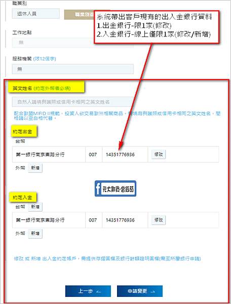 元大期貨 出入金線上變更