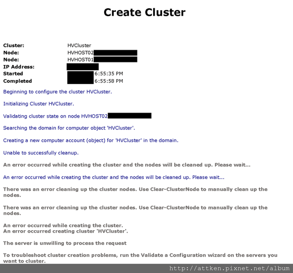 windows 2012 cluster create fail