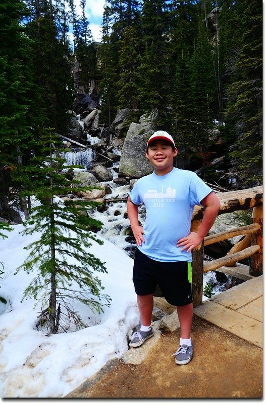 Jacob on the bridge below Ouzel Falls