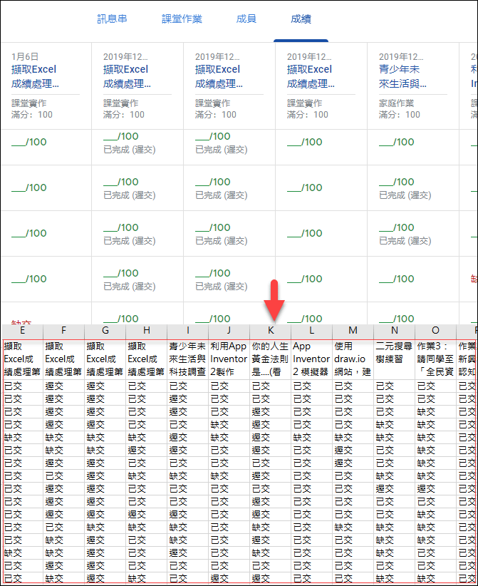 Excel-轉換Google Classroom成績表資訊至工作表中